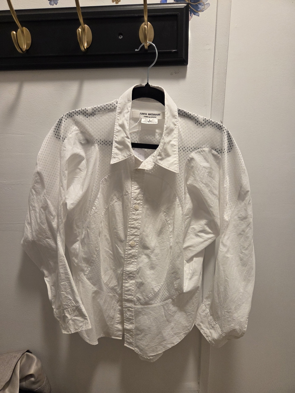 Junya Watanabe Comme des Garçons White Perforated Button-Up Shirt - Picture 3 of 7